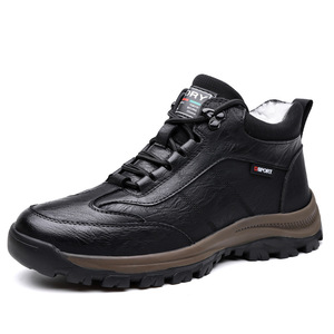 Botas de senderismo de invierno para hombre, zapatos informales para deportes al aire libre con forro polar y suela gruesa, color negro, calzado cálido de invierno con cordones y parte superior alta - Product Image 5