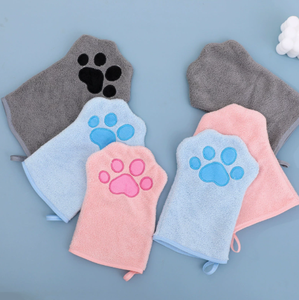 Gant de séchage pour animaux de compagnie en velours corail, séchage rapide, absorbant, serviette douce pour chien et chat, motif patte, pour salle de bain et toilettage - Product Image 3
