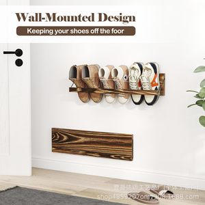 <b>Wall</b> Mounted Wooden <b>Shoe</b> <b>Rack</b> Rectangular Wood Grain Color Entryway Storage Organizer For Small Space Men Women <b>Shoes</b> - Product Image 2