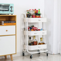 Chariot utilitaire roulant à 3 niveaux en acier inoxydable avec tiroirs, revêtement poudré, couleurs personnalisables, écologique, rangement multifonctionnel pour