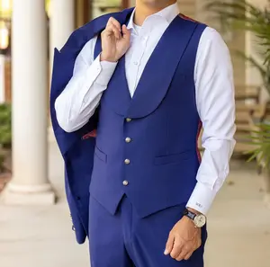 定制定制男士3件海军蓝单排扣定制高品质婚礼新郎套装