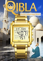 Vente directe d'usine, montre Al Fajr en acier inoxydable rose gold, horloge personnalisée, montre de prière islamique Azan ALZUHR507