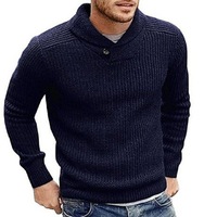 Pull en tricot à col châle pour homme, couleur unie, épais, à manches longues, décontracté, pour l'automne et l'hiver