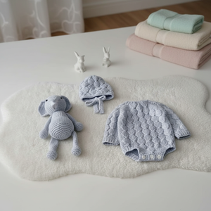 Ensemble barboteuse et <span class=keywords><strong>bonnet</strong></span> en coton tricoté texturé motif losanges pour bébés garçons, tenue nouveau-né avec <span class=keywords><strong>bonnet</strong></span> à nouer, Chine, délai d'échantillon de 7 jours - Product Image 2