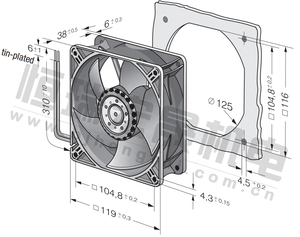 Ventilador Axial de Refrigeración para Gabinete ebmpapst 4412/2HHP 12V DC 12038 120*120*38mm 13W 6.4A 168CFM 5000RPM IP20 12cm con Rodamiento de Bolas 4412/2HP - Product Image 3