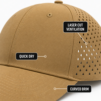 Casquette de baseball perforée découpée au laser respirante à six panneaux avec visière incurvée réglable 56-62cm Logo personnalisé Vente en gros OEM Faible MOQ