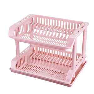 Folding 2 Tier Bowl Plate Dish Storage Shelf Kitchen Organizer Removable Plastic Dish Drying Rack With Drain Plate