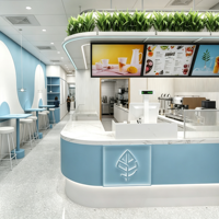 Comptoir de bar à café incurvé de luxe personnalisé avec éclairage LED, écologique et facile à nettoyer pour les cafés et les magasins de détail