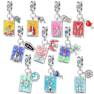 Colgante de la Rueda de la Muerte con Cartas del <span class=keywords><strong>Tarot</strong></span>, Cuentas de Joyería para Pulsera DIY, Bañado en Cobre y Plata, Modelo de Moda W-PAC1817 - Product Image 1