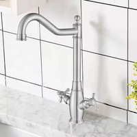 Robinet de salle de bain traditionnel en acier inoxydable à poignée unique et double commande, avec douchette extractible, à monter sur le plan de travail