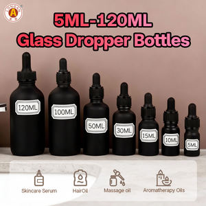 Longan Wholesale Round Shoulder Black 20ml 30ml 50ml 100ML 120ml Botella de suero de vidrio con pipeta cuentagotas - Product Image 1