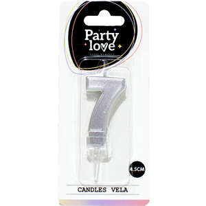 Bougie d'anniversaire argentée numéro 7 Party Love 4,5 cm Vela - Product Image 2