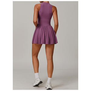 Nylon Spandex Nude Gevoel Rits Tennisrok Buikcontrole 2 In 1 Tennisjurk Met Zak - Product Image 3