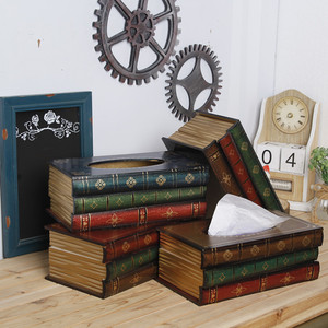 American Styling Creative Wooden Retro <b>Book</b> <b>Box</b> Shape Tissue <b>Box</b> Paper Storage <b>Box</b> Decoration - Product Image 4