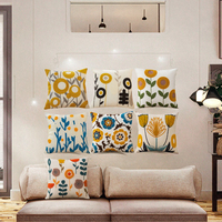 Housse de coussin et taie d'oreiller carrée moderne en coton avec broderie florale végétale, écologique et lavable, 18x18 pouces pour canapé et maison