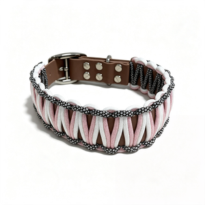 Collar de Perro Hecho a Mano con Paracord Trenzado y Cuero PVC, Correa Tejida para Mascotas con Hebilla Metálica y Anillo en D para Perros Pequeños y Medianos, Gatos - Product Image 2