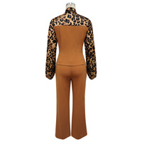 Ensemble deux pièces pour femmes, imprimé léopard, patchwork, haut à manches longues avec nœud papillon et pantalon large, costume assorti pour femmes d'affaires
