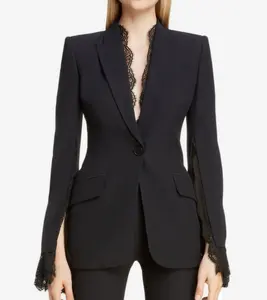 कस्टम उच्च अंत गुणवत्ता वाले छोटे MOQ फीता आस्तीन टक्सेडो पंत सूट महिला रंगीन जाकेट जैकेट ब्लेजर्स देवियों महिलाओं महिलाओं के सूट