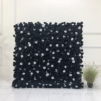GNW OEM Mur de fleurs décoratif réaliste en roses noires artificielles et plumes, couleur et taille personnalisables, pour la rentrée scolaire