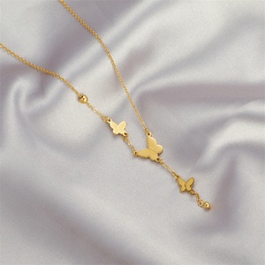 Delicado Collar de Cadena con Eslabones para Mujer, Regalo de Aniversario, Estilo Casual/Deportivo, Chapado en Oro de 18k, Acero Inoxidable, con Borla de Mariposa, Resistente al Deslustre - Product Image 4