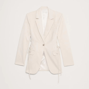 Blazer ajusté à revers crantés, simple boutonnage, taille ajustable latérale à lacets, design unique, style urbain, bureau - Product Image 1