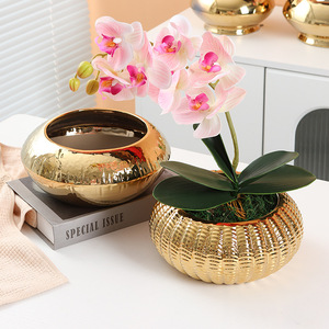 Delicate Gold Ceramic Planter Indoor Phalaenopsis Planter Tabletop Decoration Porcelain Ceramic Flower <strong>Pot</strong> - Product Image 2