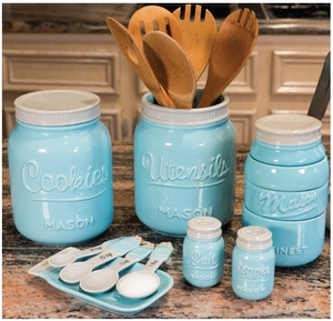 Repose-cuillère bleu Mason Jar-porte-cuillère de cuisine pour cuisinière porte-louche en céramique assiette à bonbons - Product Image 1