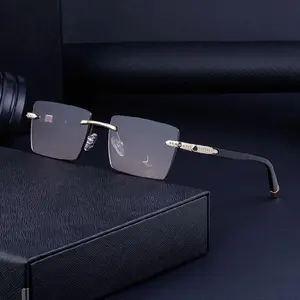 New Fashion Luxury Brand Custom Logo Herstellung von randlosen Rechteck Sonnenbrillen Sonnenbrillen Sonnenbrillen für Männer mit Strass UV400