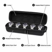 Boîte à montre rigide à compartiment unique, intérieur en velours, organisateur de rangement pour montres avec fermeture éclair en PP injecté