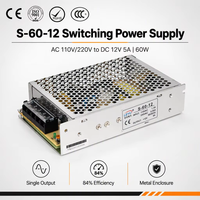 Alimentation à découpage LEYU S-60-12 12V 5A, boîtier métallique, AC/DC pour équipement industriel, certifiée CE RoHS