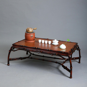 Bamboo Woven Chinese Style Tea Table Rectangular Trestle Base Outdoor Use - Product Image 1