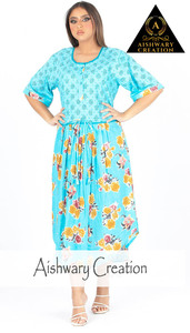 Blue <b>Boho</b> Casual <b>Dress</b> Loose Fit <b>Plus</b> <b>Size</b> Organic Cotton Custom Tiered Layered Midi Maxi Maillard <b>Dress</b> Wholesale - Product Image 2