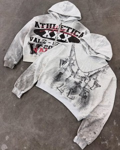 Oem & ODM Chất lượng cao của nam giới hoodie thời trang in ấn kỹ thuật số thiết kế rửa lỗ quá trình của nam giới dây kéo Hoodie - Product Image 4