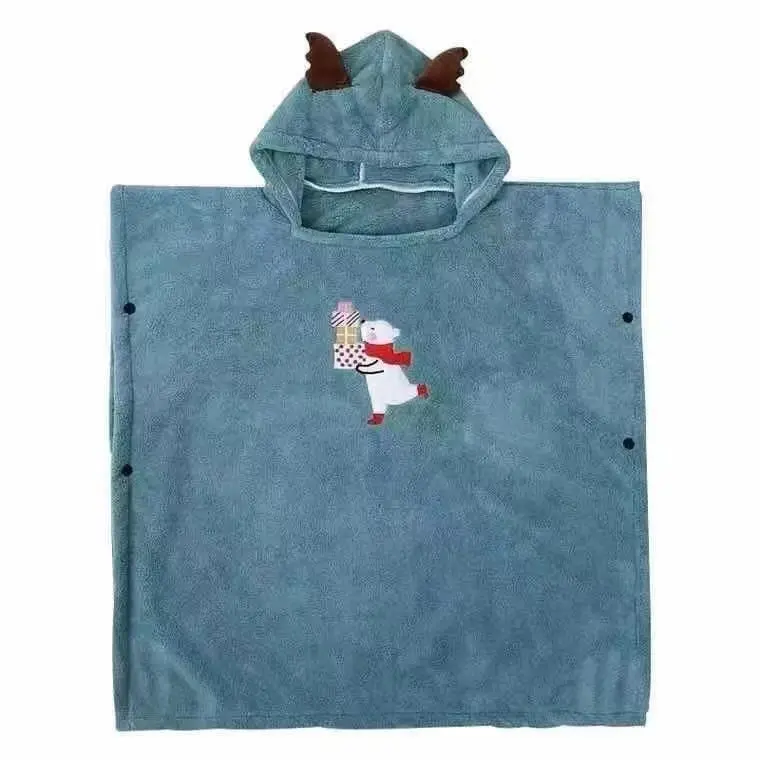 Factory wholesale custom cartoon cute animal friendly soft hooded organic bamboo poncho baby bath towel set