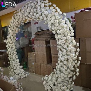 LEDA Hot Selling Outdoor Party Events Decor <b>White</b> <b>Rose</b> Arch <b>Artificial</b> Round Flower Background for Wedding - Product Image 3