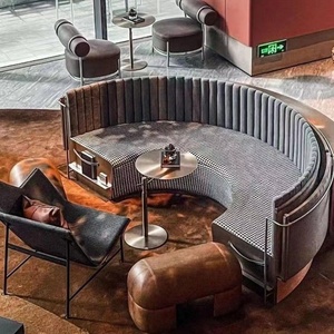 Set divano con struttura in acciaio inossidabile preferito a forma di area reception della caffetteria semicircolare - Product Image 5