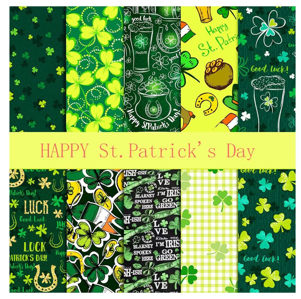 Shamrocks Irish Clover Pattern Theme Quilting Fabric artigianato per cucire fai da te tessuto per il giorno di san patrizio per la decorazione domestica 10 pezzi di cotone