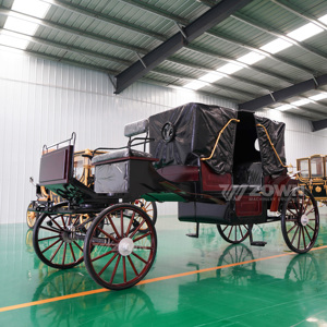 Classic <b>Coach</b> Sightseeing Cart Foldable Black Leather Canopy Wedding Prop - Product Image 6