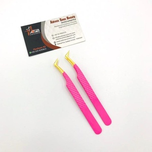 Pinzas de pestañas de volumen ruso de acero inoxidable sólido de oro rosa herramienta de etiqueta privada para extensión de pestañas sostenible - Product Image 1