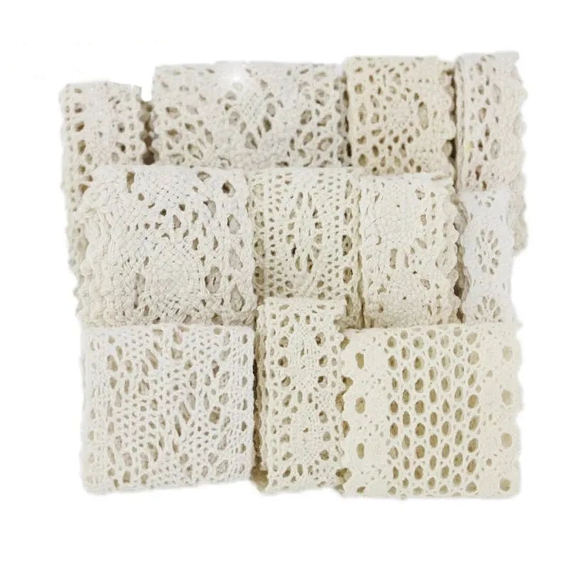 ホワイトベージュコットン刺繍レースネットリボン生地トリムDIY縫製手作りクラフト素材