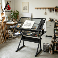 Table à dessin d'architecture en verre trempé noir transparent, pour artistes, architectes, usage scolaire, poste de travail pour plans d'artistes