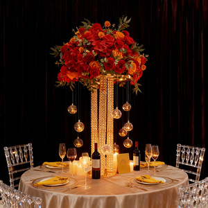 LANJO Professional Luxury Gold Metal Flower <b>Stand</b> 80cm Tall Wedding <b>Crystal</b> Centerpiece with Clear Acrylic Ball Model JY-T8089 - Product Image 1