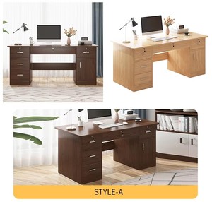 Modern Wooden Office <strong>Desk</strong> with Drawers &amp; Storage Cabinet <strong>Pull</strong> <strong>Out</strong> Keyboard Tray Staff Computer Workstation for Home Company Use - Product Image 6