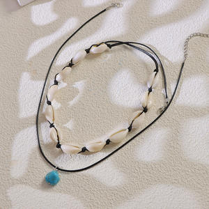 Collar de Conchas Turquesas con Cuerda Negra, Dos Piezas, Cadena para Clavícula para Mujer, Estilo Boho Minimalista para Fiestas - Product Image 4