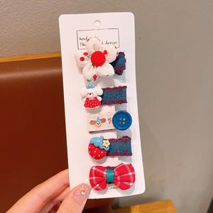 Qianjin - Juego de 5 Pinzas para el Cabello con Lazo de Mezclilla y Flores para Niñas, Pinzas para el Cabello con Dibujos Animados de Fresas y Conejos, Accesorios para el Cabello de Niños - Product Image 5