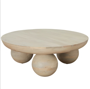 Modern Round <b>Wooden</b> <b>Coffee</b> <b>Table</b> With Ball <b>Legs</b> Handmade Minimalist Living Room Furniture - Product Image 1