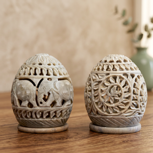 Hand-Carved Ivory Bone Hurricane Candleholder | Square Design | Moradabad Artisan Wholesale | Luxury Home Decor - Product Image 3