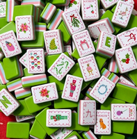 Set Mahjong Amerika Mewah untuk Pesta Natal, Koleksi Alas Hijau, Grosir, Permainan Liburan Musim Dingin, Pasokan Ubin Mahjong Hijau