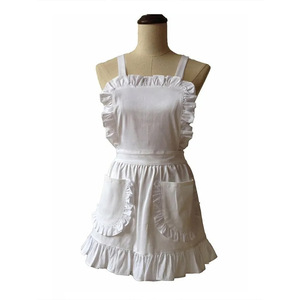 Maid <strong>Apron</strong> Home Full Body Princess <strong>Apron</strong> European Style Pure <strong>White</strong> Full Body Lotus Lace Double Pockets - Product Image 1