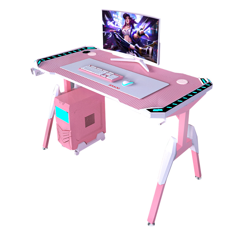 ピンクのゲーミングデスクブラックPCデスクホームオフィスデスク